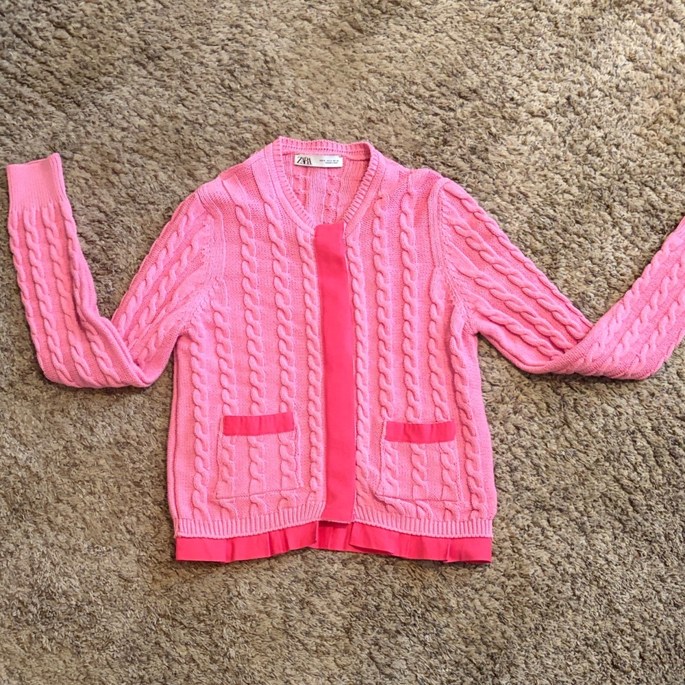 Zara Pink Cable Knit Cardigan